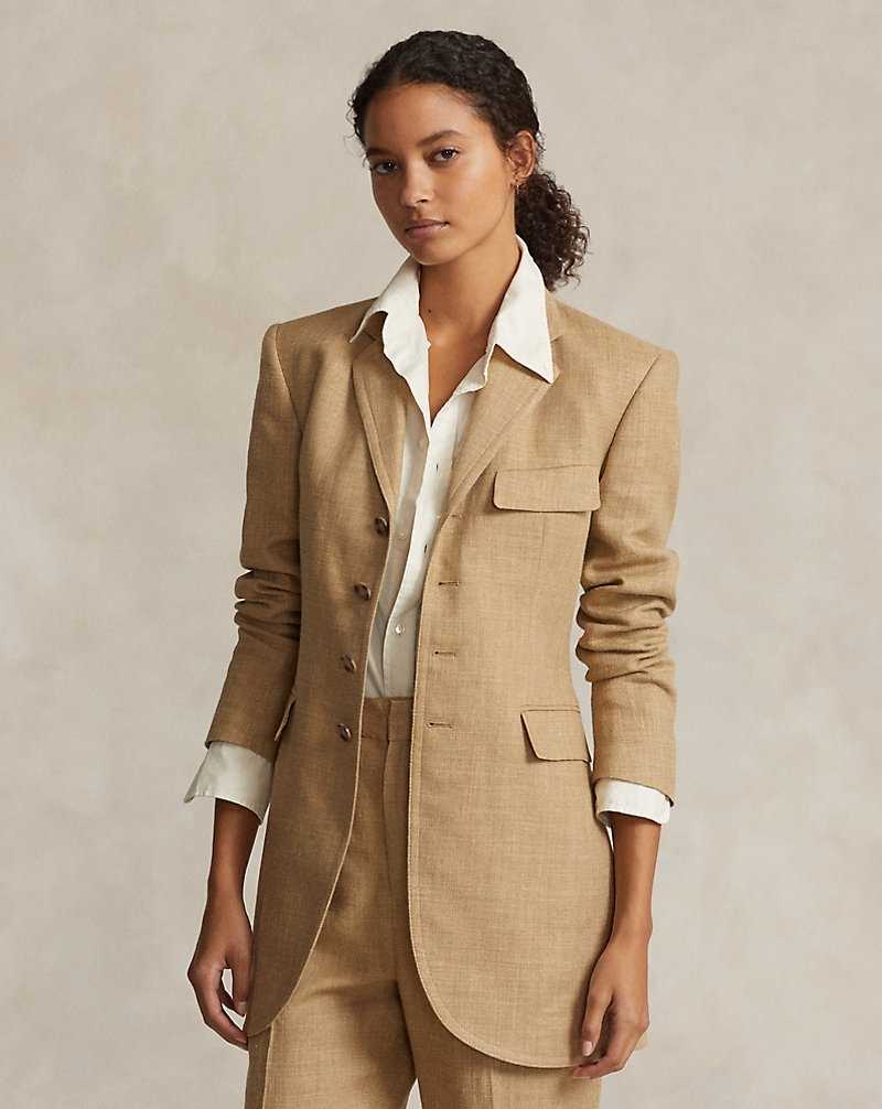 Blazers Ralph Lauren Silk-Linen Tweed-Jacket Mujer Tan Melange | BFWGQOR-41 - vista 1