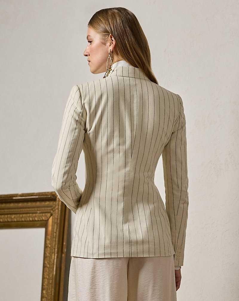 Blazers Ralph Lauren Skye Pinstripe Cotton-Linen Mujer Lux Cream/Midnight | MCRZFDO-68 - vista 4