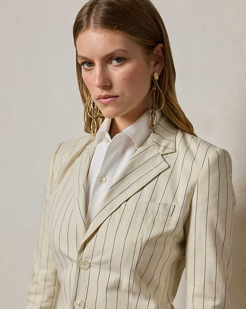 Blazers Ralph Lauren Skye Pinstripe Cotton-Linen Mujer Lux Cream/Midnight | MCRZFDO-68 - vista 5
