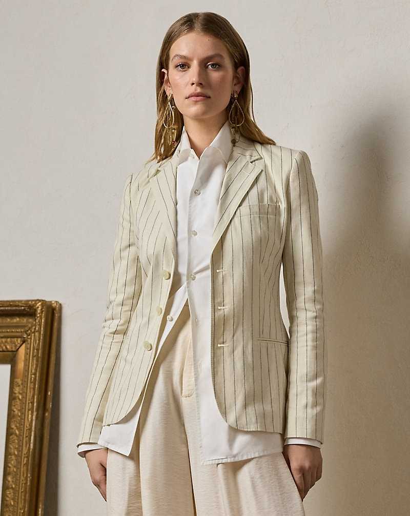 Blazers Ralph Lauren Skye Pinstripe Cotton-Linen Mujer Lux Cream/Midnight | MCRZFDO-68 - vista 1