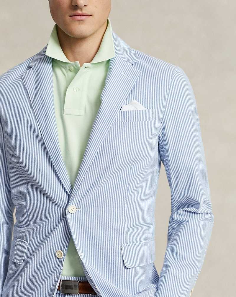 Blazers Ralph Lauren Soft Modern Seersucker Hombre Bright Blue/White | CAWOLST-07 - vista 5