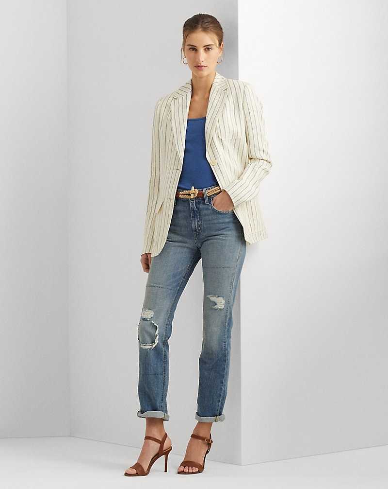Blazers Ralph Lauren Striped Cotton-Blend Mujer Cream/Blue | ASTZVEL-75 - vista 3