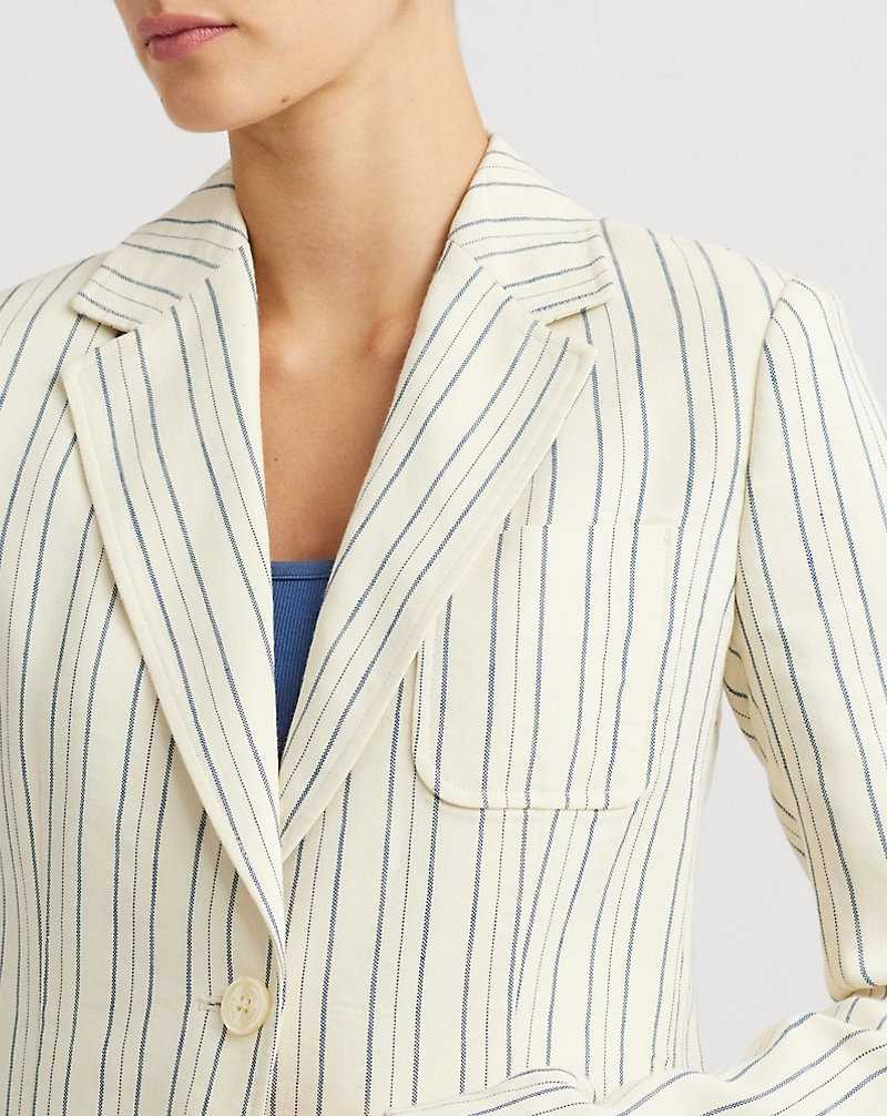 Blazers Ralph Lauren Striped Cotton-Blend Mujer Cream/Blue | ASTZVEL-75 - vista 5