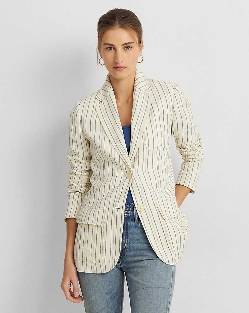 Blazers Ralph Lauren Striped Cotton-Blend Mujer Cream/Blue | ASTZVEL-75 - vista 1