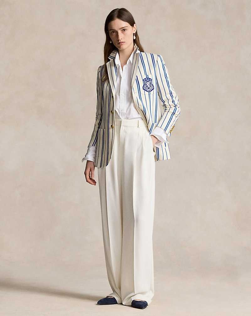 Blazers Ralph Lauren Striped Wool-Cotton Mujer Azules Rayas | EVXJZCQ-83 - vista 3