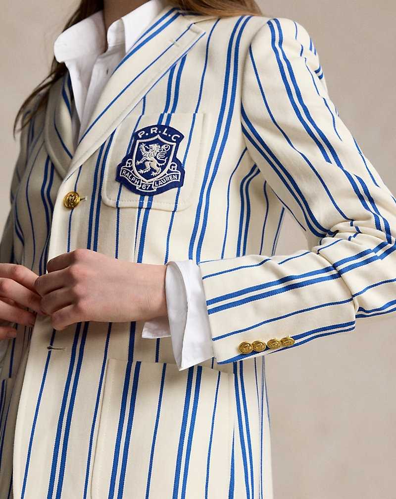 Blazers Ralph Lauren Striped Wool-Cotton Mujer Azules Rayas | EVXJZCQ-83 - vista 5