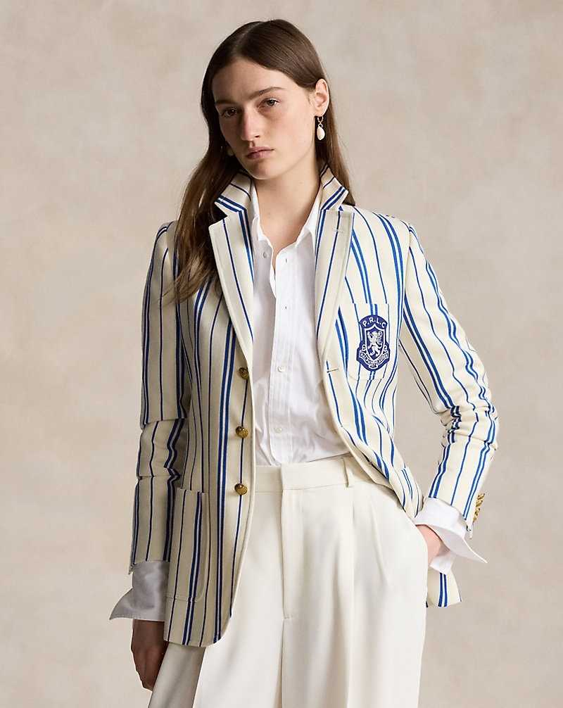 Blazers Ralph Lauren Striped Wool-Cotton Mujer Azules Rayas | EVXJZCQ-83 - vista 1