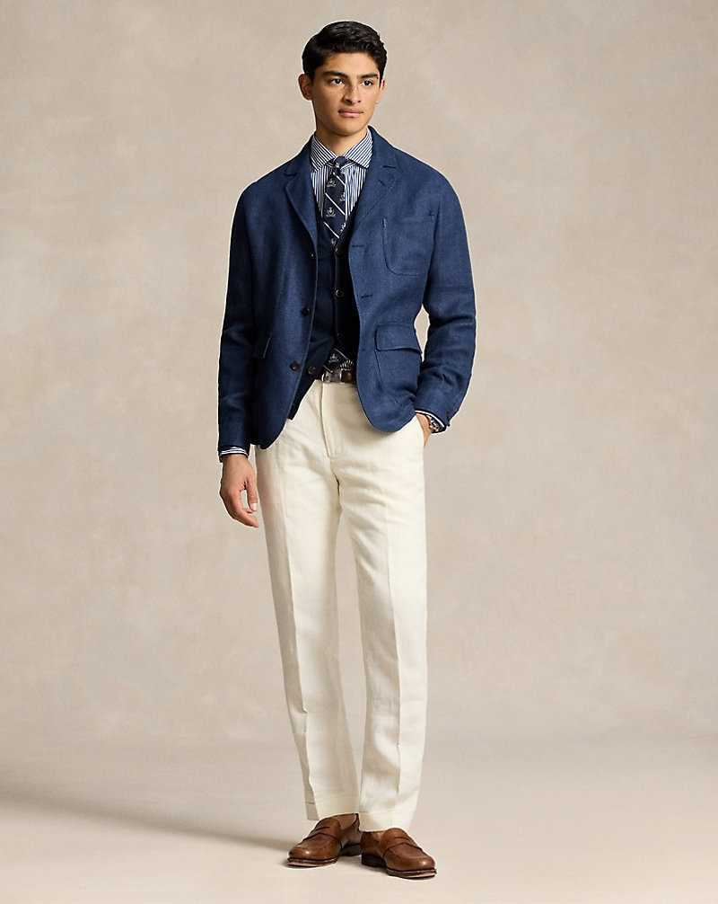 Blazers Ralph Lauren Tailored Linen-Silk Herringbone Hombre Azul Marino | TSKRIZY-65 - vista 3