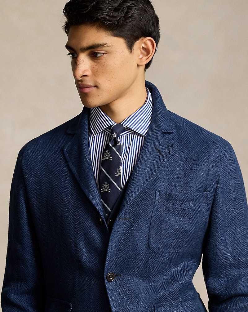 Blazers Ralph Lauren Tailored Linen-Silk Herringbone Hombre Azul Marino | TSKRIZY-65 - vista 5