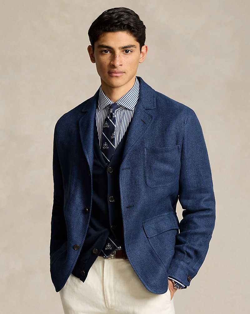 Blazers Ralph Lauren Tailored Linen-Silk Herringbone Hombre Azul Marino | TSKRIZY-65 - vista 1