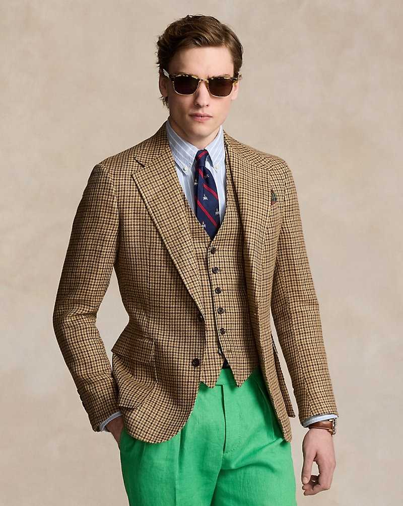 Blazers Ralph Lauren The RL67 Checked Linen-Silk Hombre Tan/Brown Multi | SONVAHG-61 - vista 1