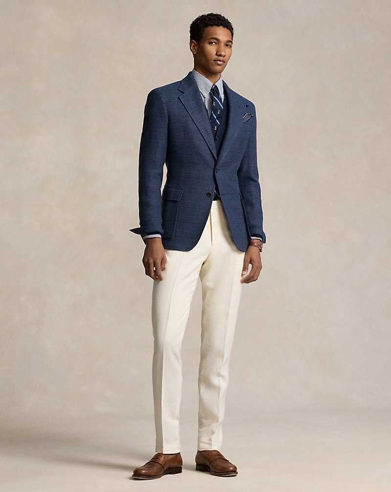 Blazers Ralph Lauren The RL67 Glen Plaid Linen-Wool Hombre Navy/Blue Multi | TWJNBCI-62 - vista 3