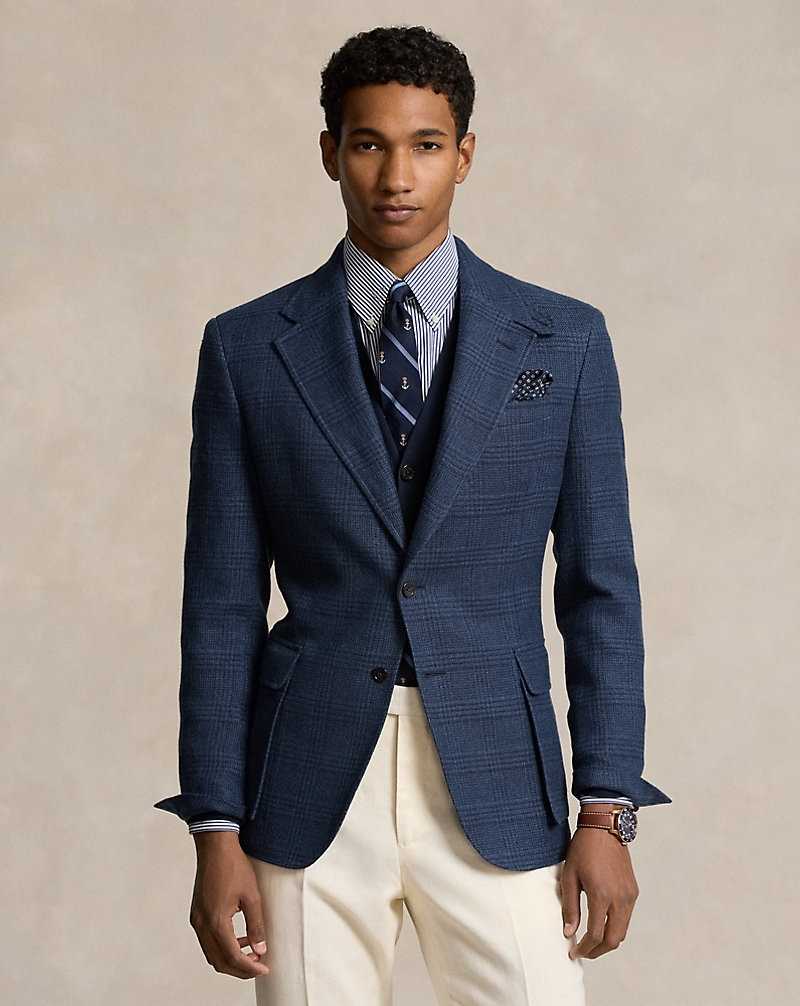 Blazers Ralph Lauren The RL67 Glen Plaid Linen-Wool Hombre Navy/Blue Multi | TWJNBCI-62 - vista 1