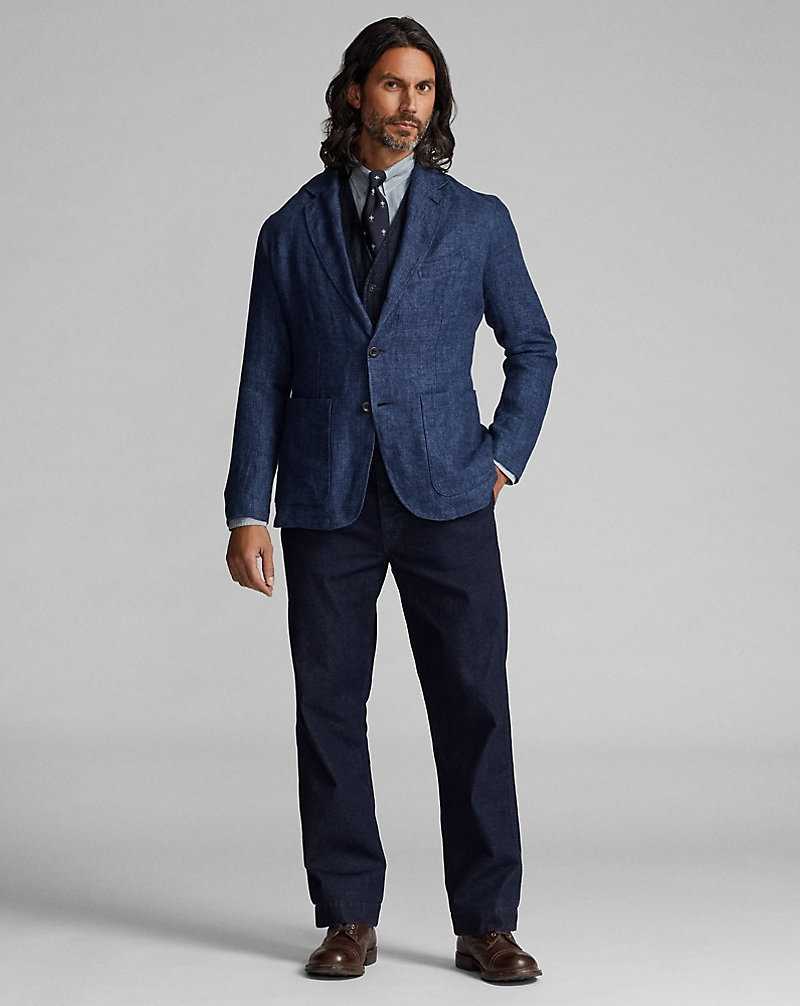 Blazers Ralph Lauren Unconstructed Linen Twill Sport Hombre Azules | BPQYVXM-14 - vista 3