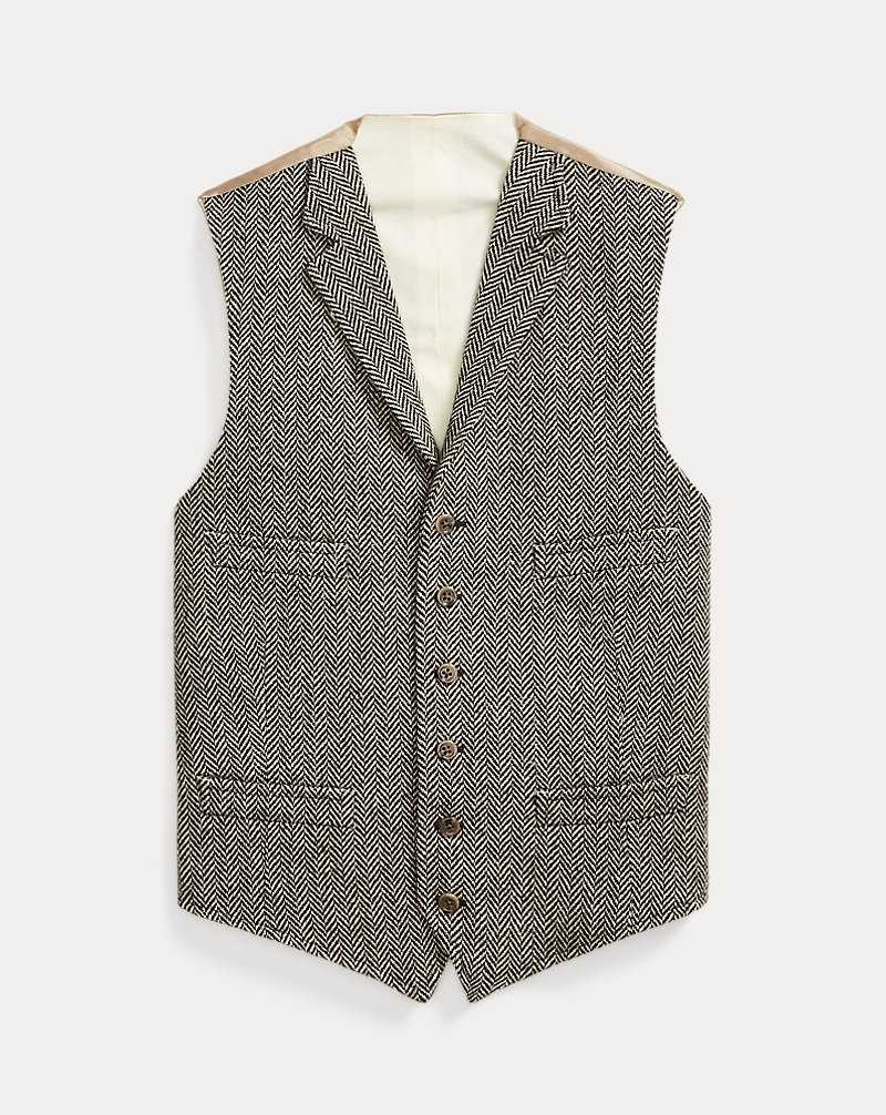Blazers Ralph Lauren Wool Herringbone Tweed Waistcoat Hombre Negros Creme | XMVTQDP-26 - vista 2