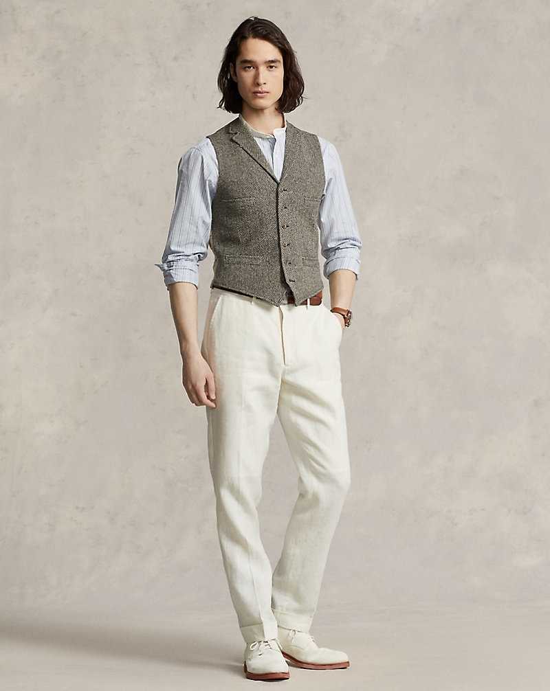 Blazers Ralph Lauren Wool Herringbone Tweed Waistcoat Hombre Negros Creme | XMVTQDP-26 - vista 3