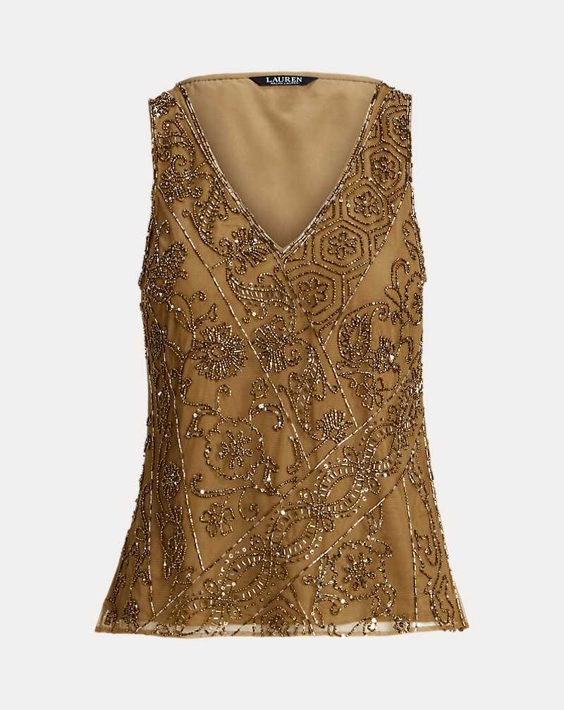 Blusa Ralph Lauren Beaded Mesh Sleeveless Mujer Burnished Tan | PHZTSWA-53 - vista 2