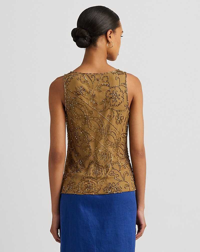 Blusa Ralph Lauren Beaded Mesh Sleeveless Mujer Burnished Tan | PHZTSWA-53 - vista 4