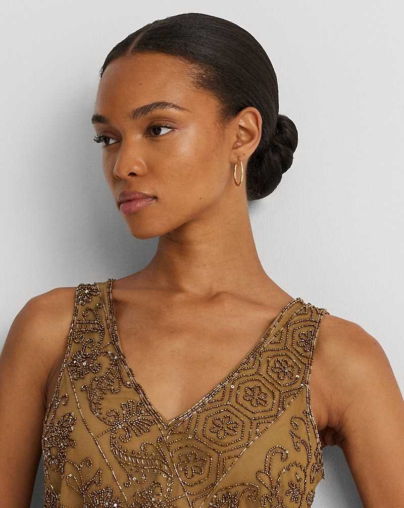 Blusa Ralph Lauren Beaded Mesh Sleeveless Mujer Burnished Tan | PHZTSWA-53 - vista 5