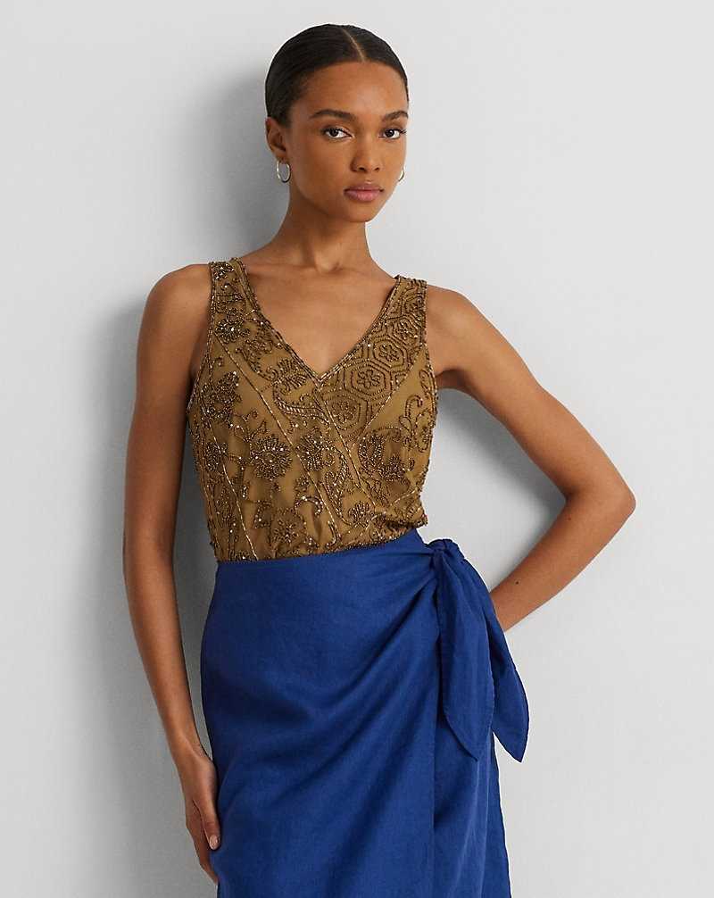 Blusa Ralph Lauren Beaded Mesh Sleeveless Mujer Burnished Tan | PHZTSWA-53 - vista 1