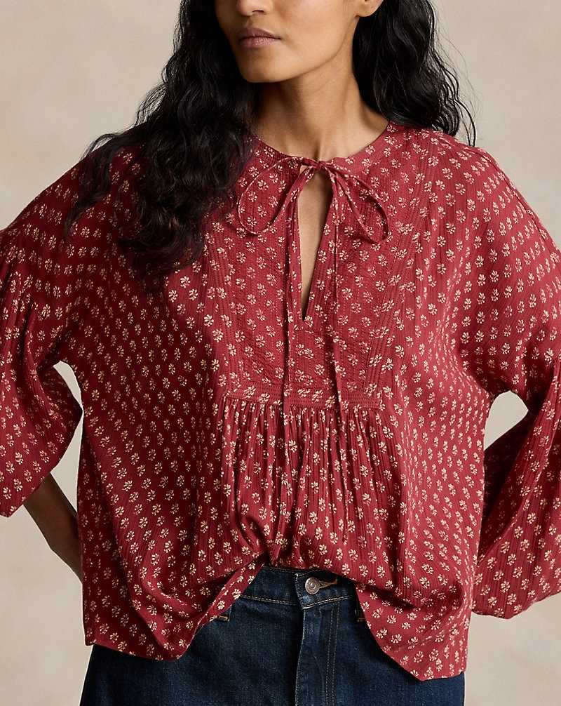 Blusa Ralph Lauren Cotton Gauze Tie-Neck Mujer 1767 Lily Woodblock | FYKPRTS-08 - vista 5
