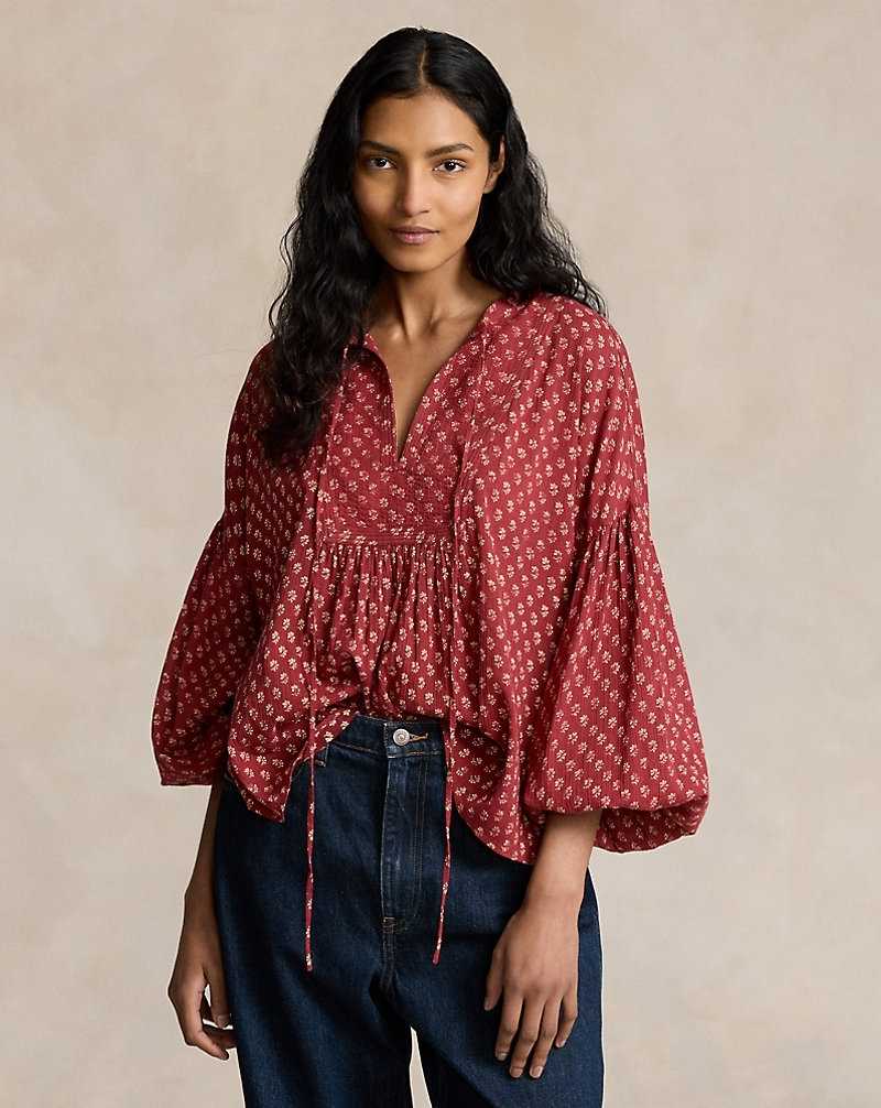 Blusa Ralph Lauren Cotton Gauze Tie-Neck Mujer 1767 Lily Woodblock | FYKPRTS-08 - vista 1