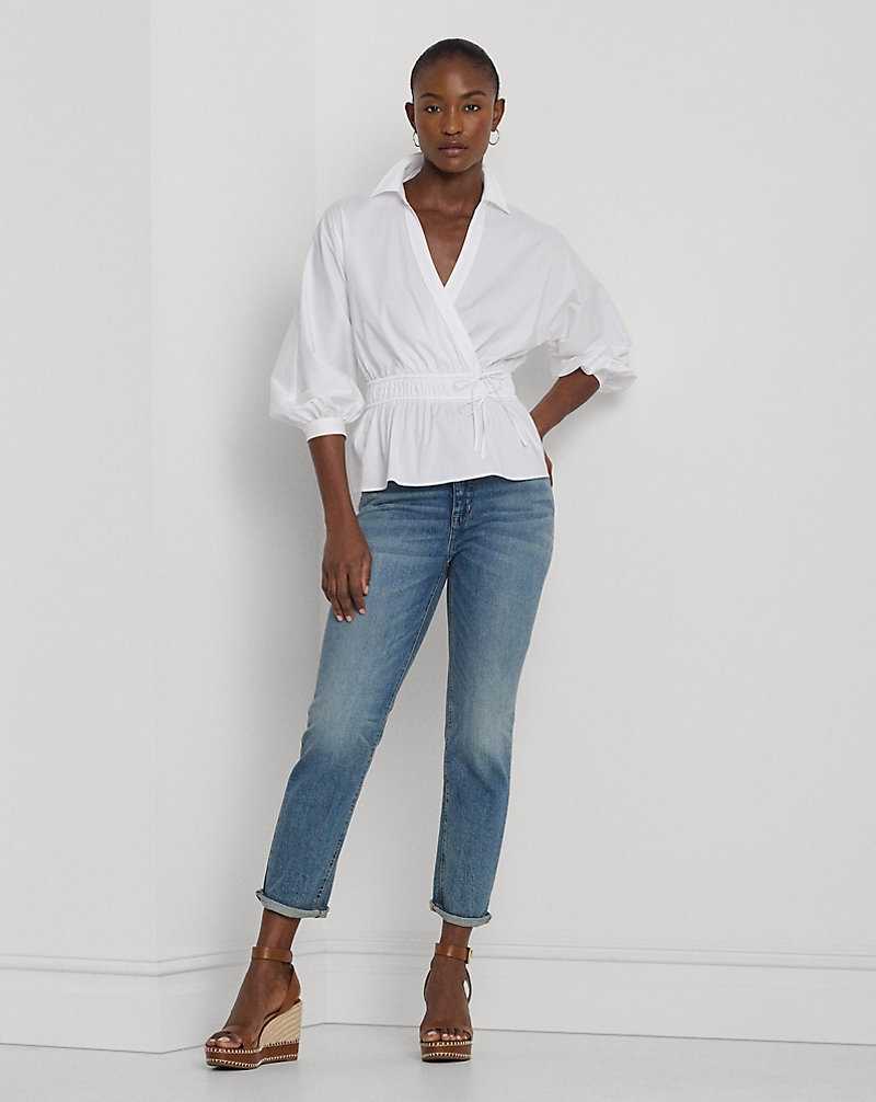 Blusa Ralph Lauren Cotton-Blend Peplum Mujer Blancos | QMAFUHP-02 - vista 3