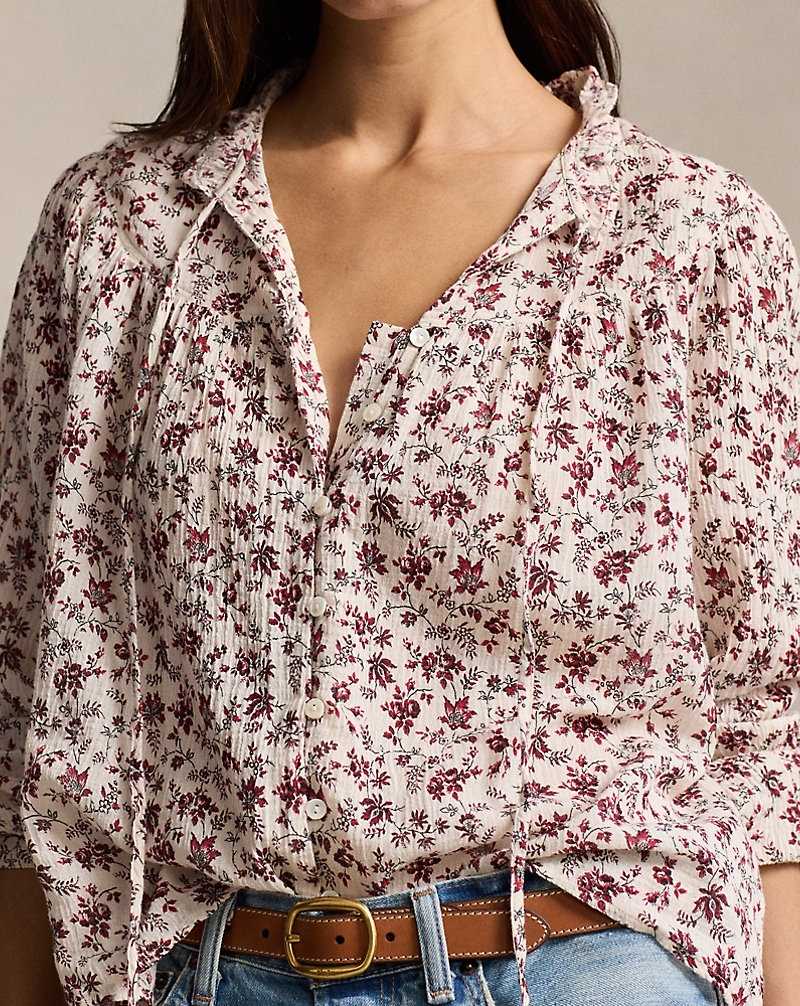 Blusa Ralph Lauren Floral Cotton Gauze Mujer Rosas | HYUWDJS-21 - vista 5