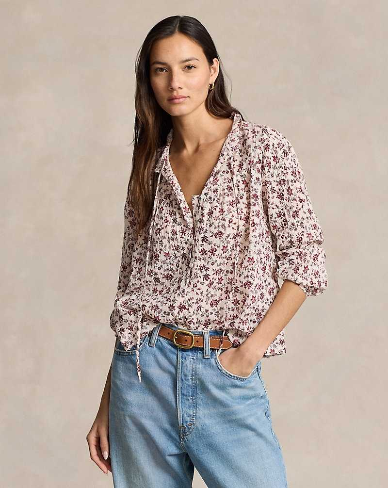 Blusa Ralph Lauren Floral Cotton Gauze Mujer Rosas | HYUWDJS-21 - vista 1