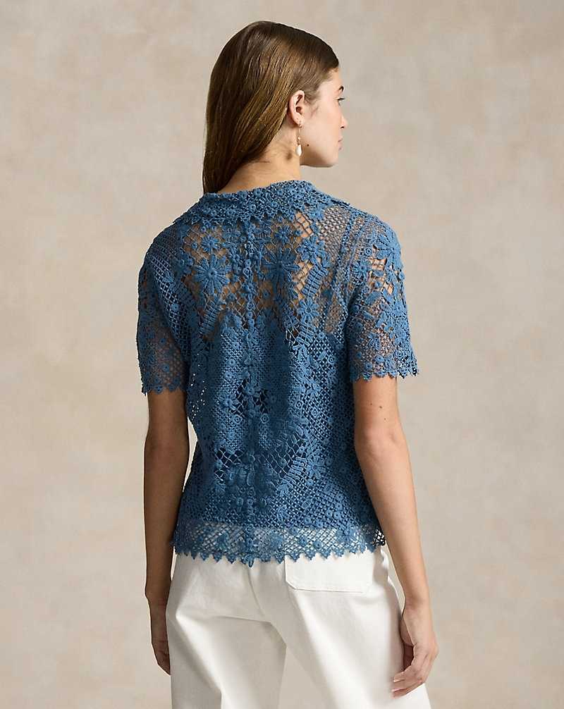 Blusa Ralph Lauren Floral Cotton Lace Mujer Azules | BAOHCJL-43 - vista 4