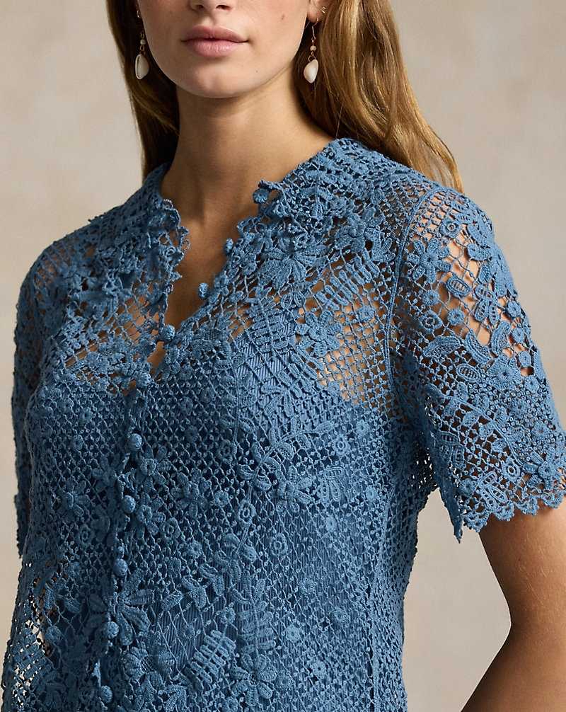 Blusa Ralph Lauren Floral Cotton Lace Mujer Azules | BAOHCJL-43 - vista 5