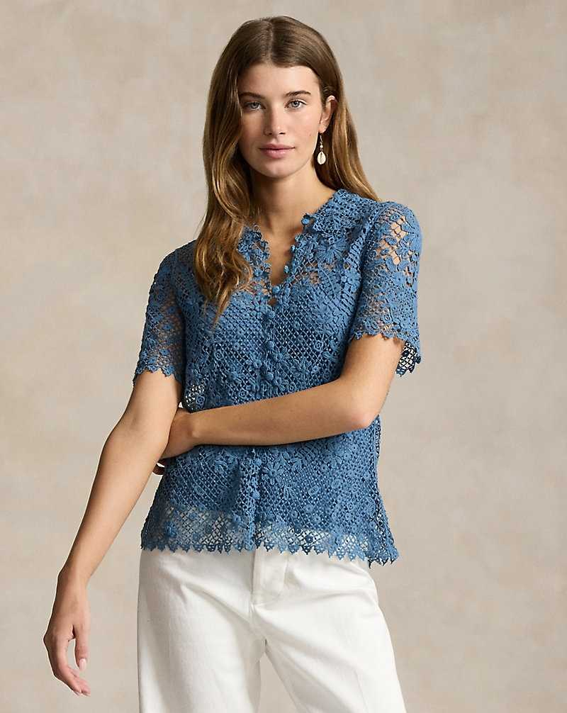 Blusa Ralph Lauren Floral Cotton Lace Mujer Azules | BAOHCJL-43 - vista 1
