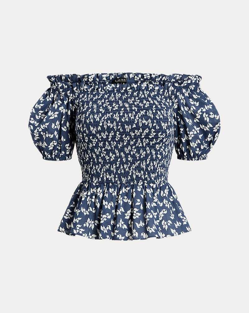 Blusa Ralph Lauren Floral Cotton Voile Peplum Mujer Blue/Cream | JBTPYHZ-36 - vista 2