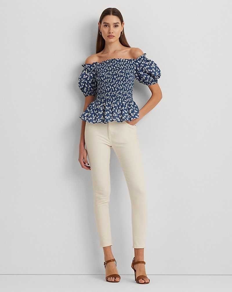 Blusa Ralph Lauren Floral Cotton Voile Peplum Mujer Blue/Cream | JBTPYHZ-36 - vista 3
