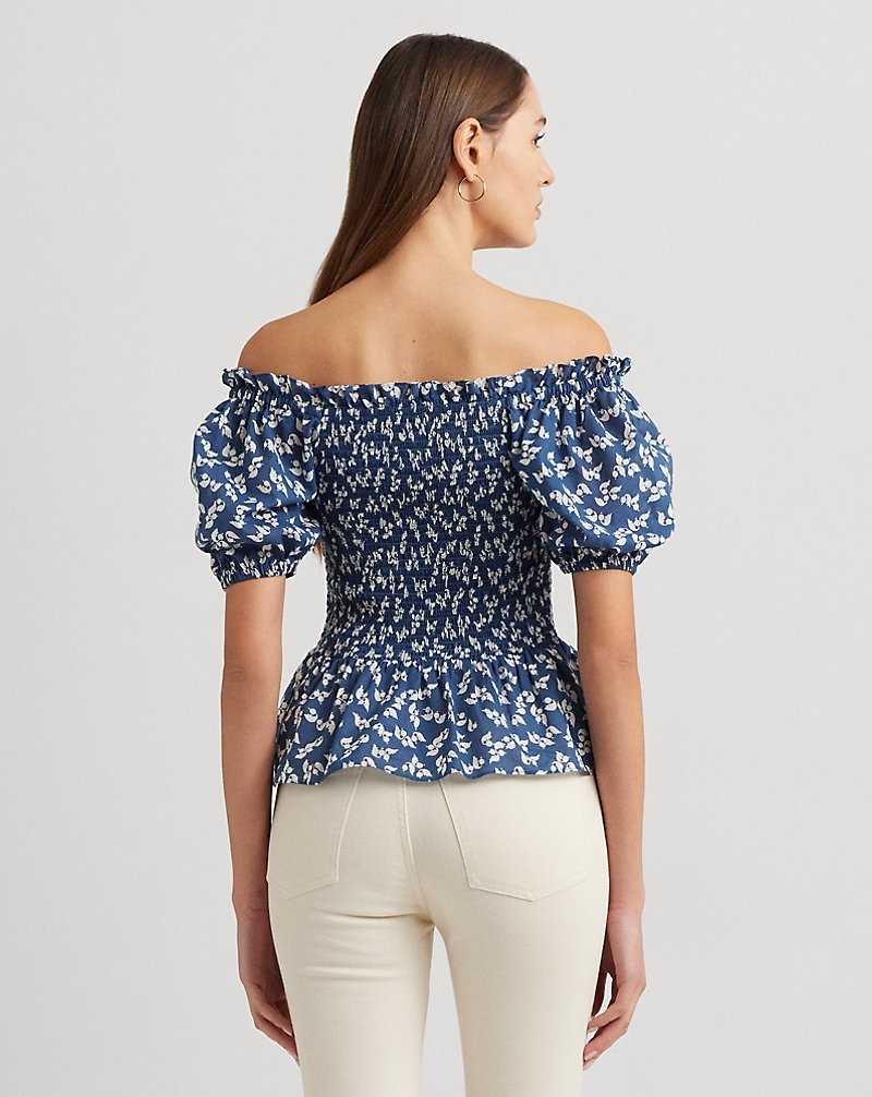 Blusa Ralph Lauren Floral Cotton Voile Peplum Mujer Blue/Cream | JBTPYHZ-36 - vista 4