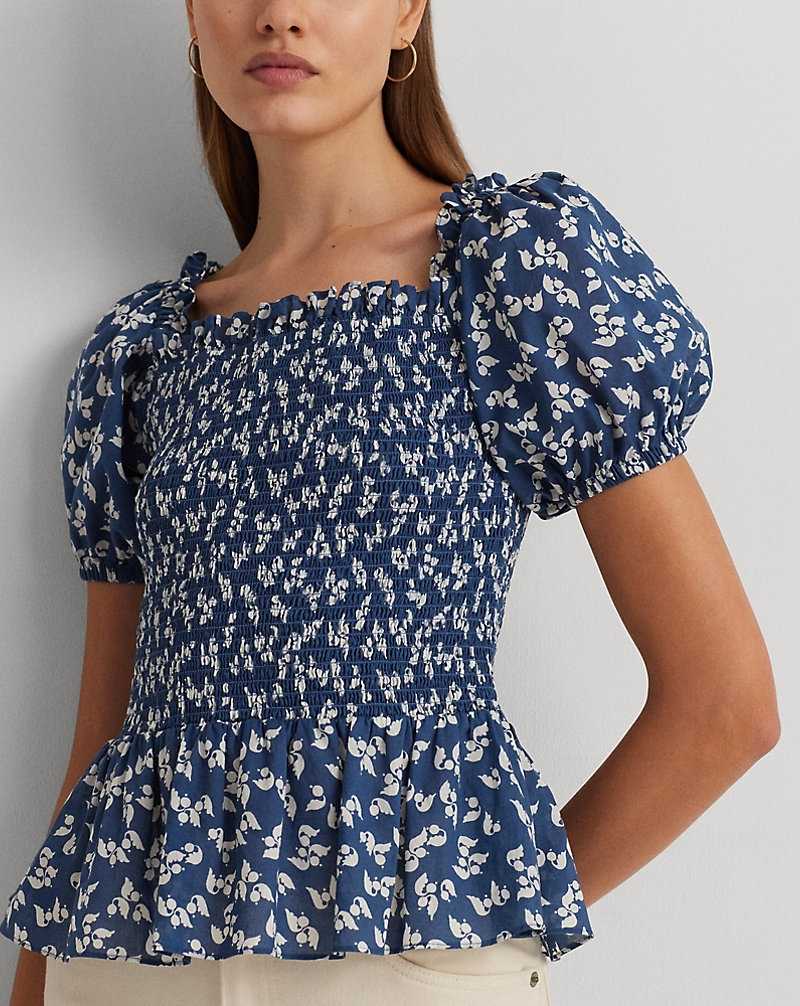 Blusa Ralph Lauren Floral Cotton Voile Peplum Mujer Blue/Cream | JBTPYHZ-36 - vista 5