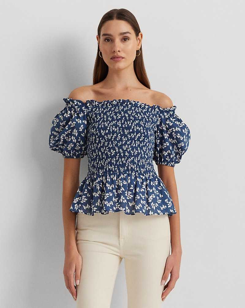Blusa Ralph Lauren Floral Cotton Voile Peplum Mujer Blue/Cream | JBTPYHZ-36 - vista 1