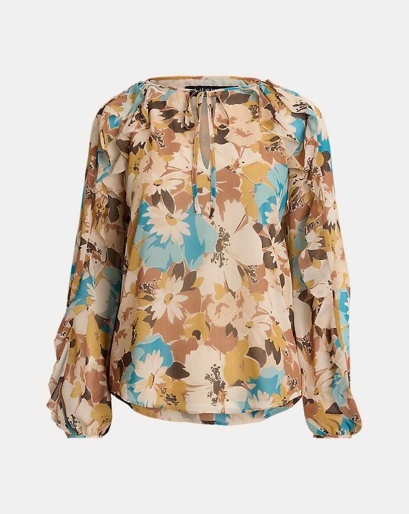 Blusa Ralph Lauren Floral Crinkle Georgette Tie-Neck Mujer Creme | PZJBFIK-72 - vista 2