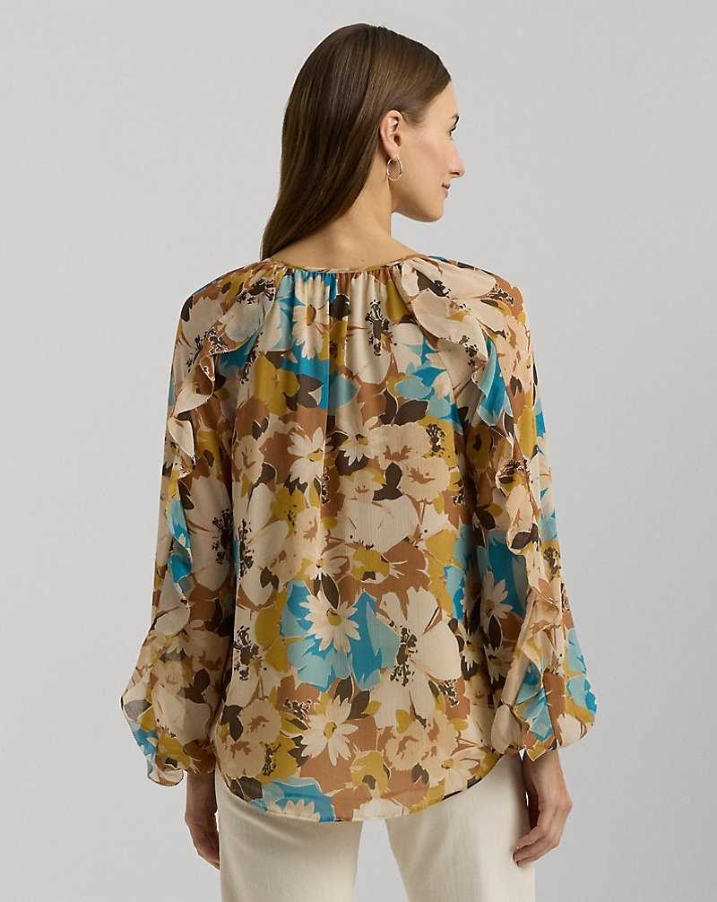 Blusa Ralph Lauren Floral Crinkle Georgette Tie-Neck Mujer Creme | PZJBFIK-72 - vista 4