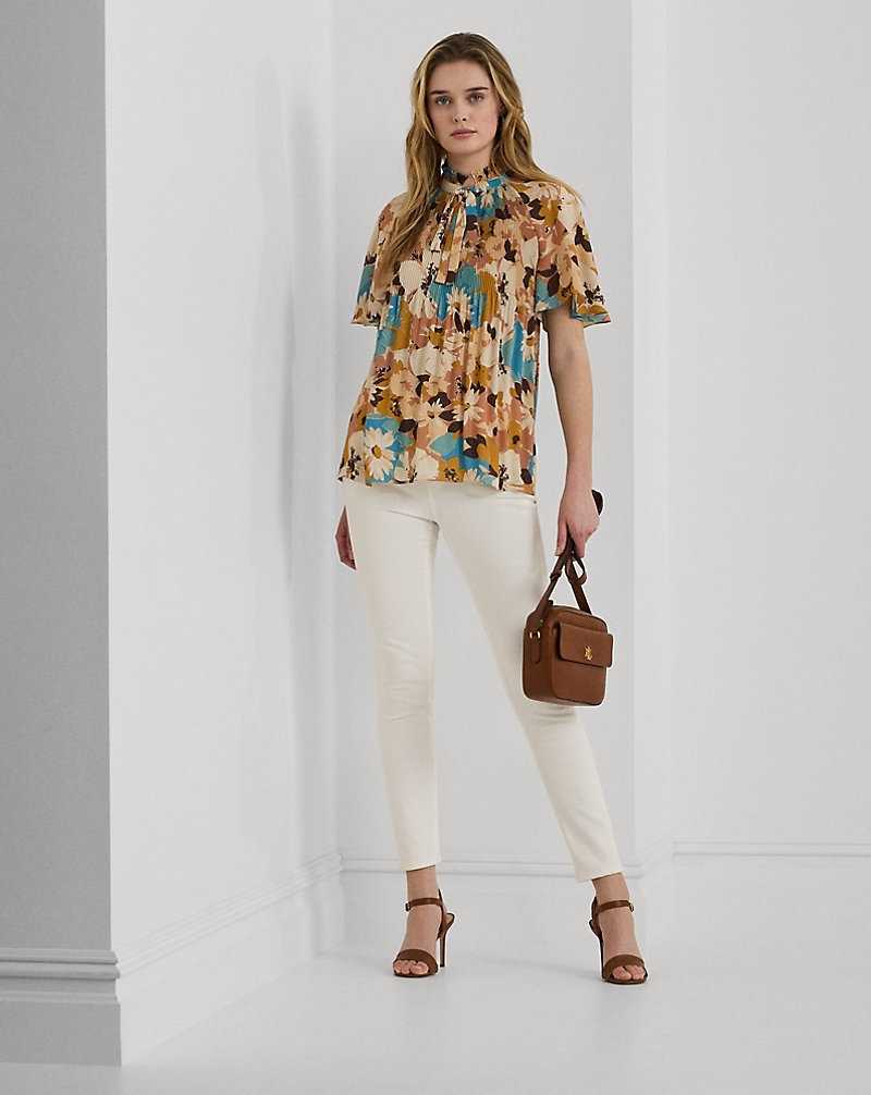 Blusa Ralph Lauren Floral Pleated Georgette Mujer Creme | AWMSXTF-32 - vista 3
