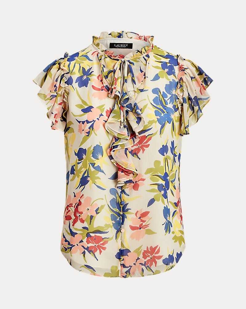 Blusa Ralph Lauren Floral Ruffle-Trim Georgette Mujer Cream/Blue Multi | NDUPYTR-28 - vista 2