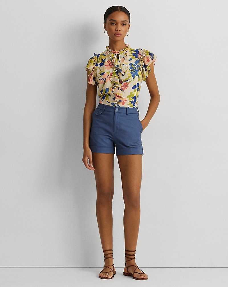 Blusa Ralph Lauren Floral Ruffle-Trim Georgette Mujer Cream/Blue Multi | NDUPYTR-28 - vista 3