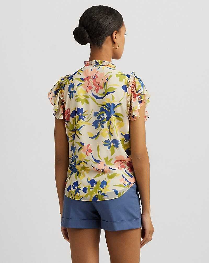 Blusa Ralph Lauren Floral Ruffle-Trim Georgette Mujer Cream/Blue Multi | NDUPYTR-28 - vista 4