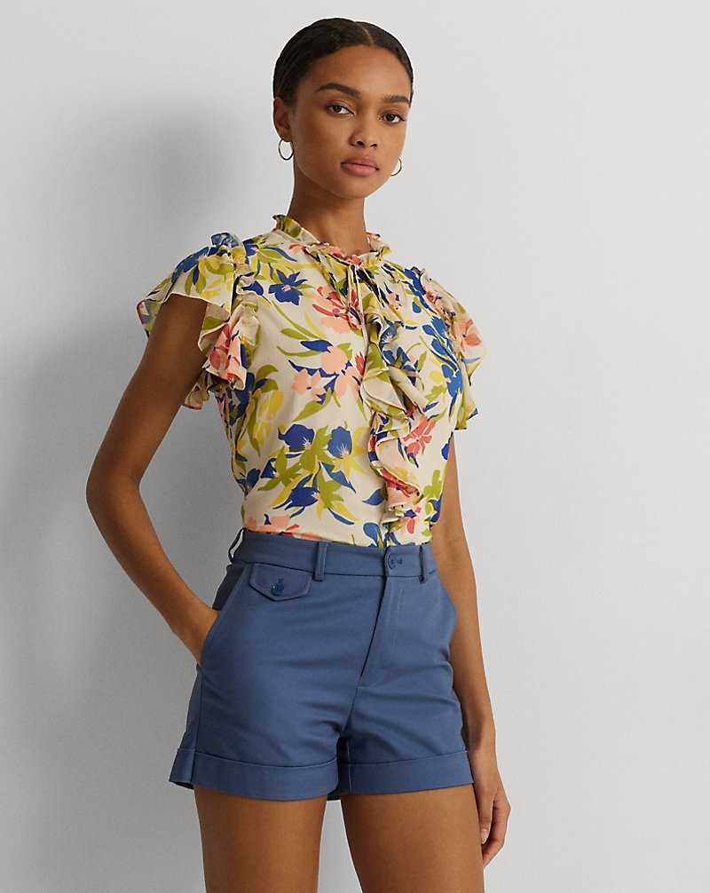 Blusa Ralph Lauren Floral Ruffle-Trim Georgette Mujer Cream/Blue Multi | NDUPYTR-28 - vista 1