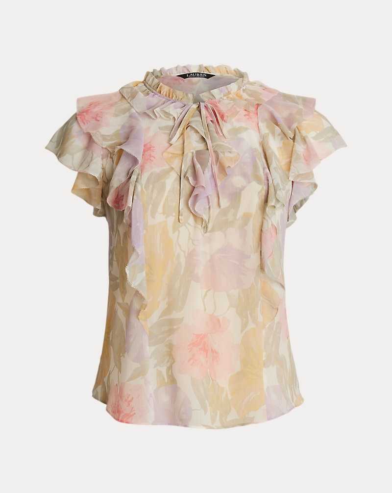 Blusa Ralph Lauren Floral Ruffle-Trim Georgette Mujer Creme | FIROECX-79 - vista 2