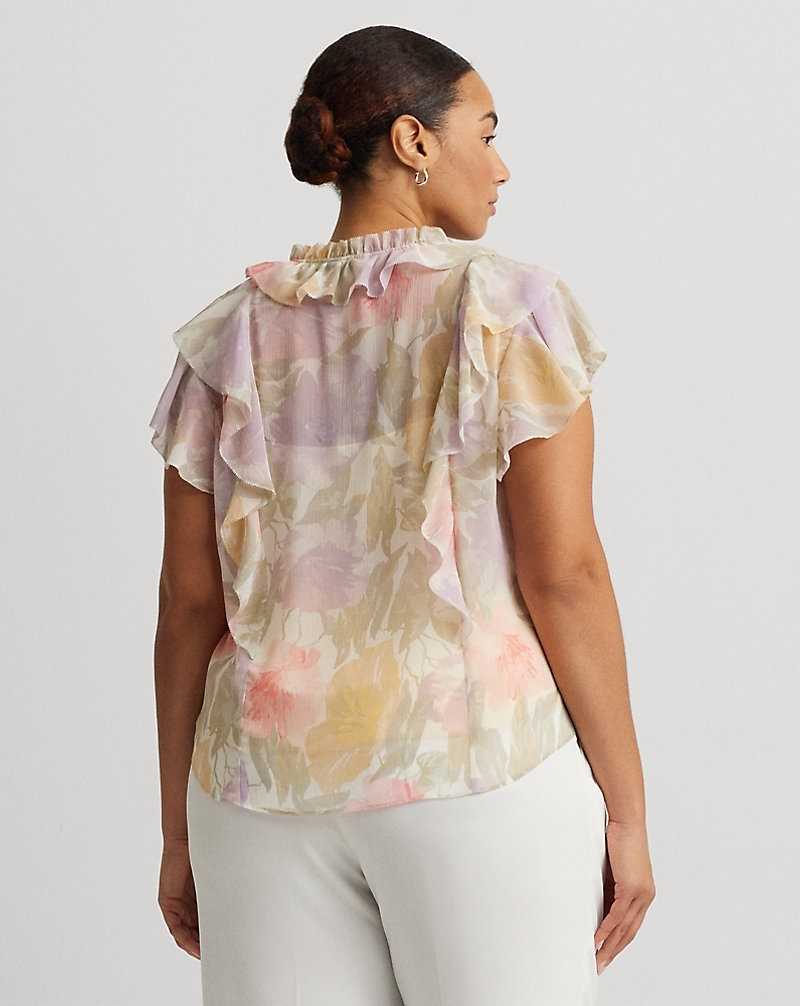 Blusa Ralph Lauren Floral Ruffle-Trim Georgette Mujer Creme | FIROECX-79 - vista 4