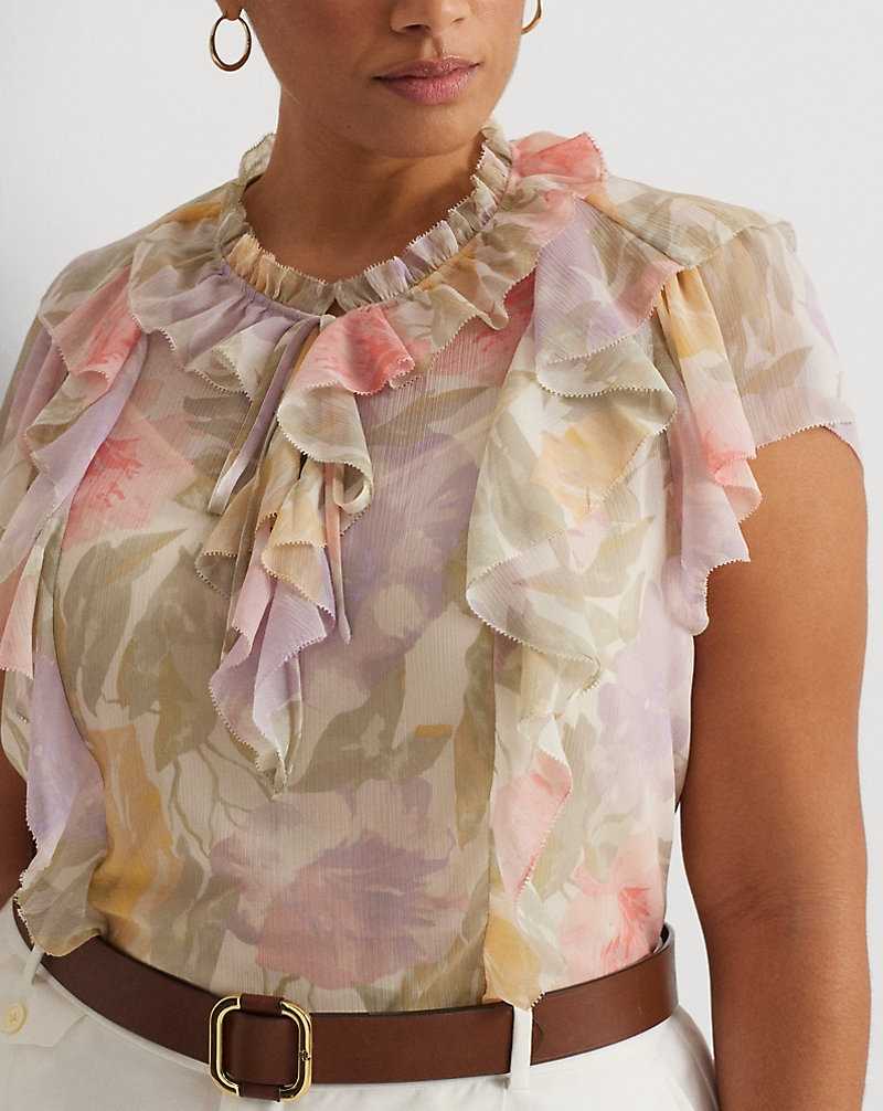 Blusa Ralph Lauren Floral Ruffle-Trim Georgette Mujer Creme | FIROECX-79 - vista 5