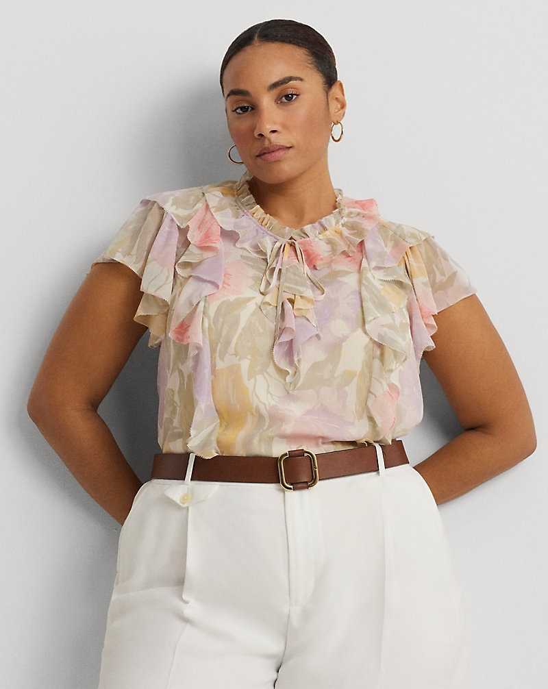 Blusa Ralph Lauren Floral Ruffle-Trim Georgette Mujer Creme | FIROECX-79 - vista 1