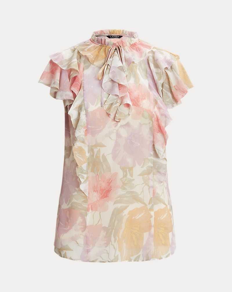 Blusa Ralph Lauren Floral Ruffle-Trim Georgette Mujer Creme | TUNBFCI-13 - vista 2