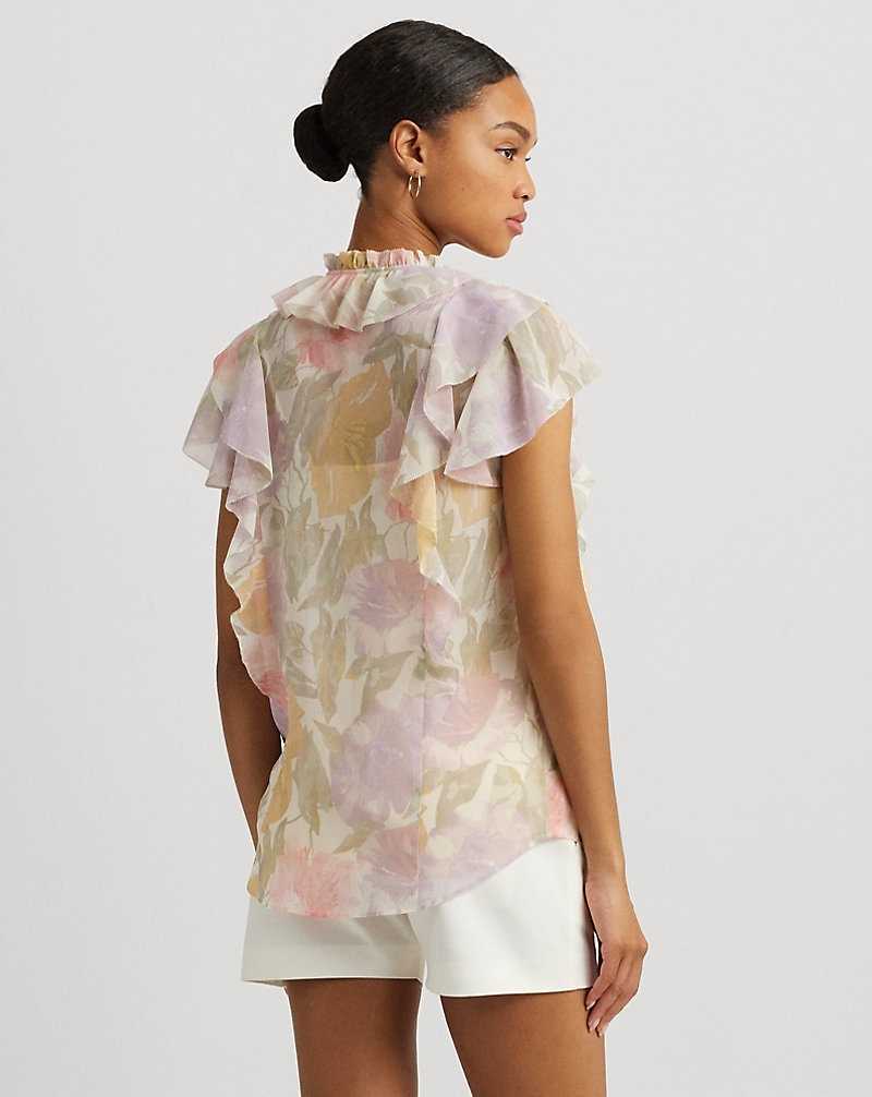 Blusa Ralph Lauren Floral Ruffle-Trim Georgette Mujer Creme | TUNBFCI-13 - vista 4